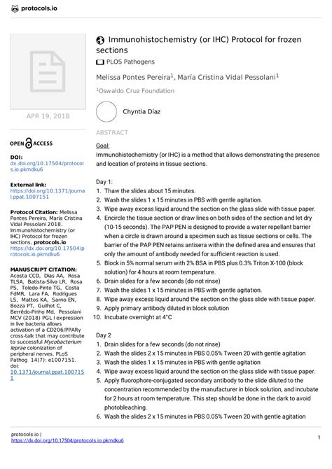 Pdf Immunohistochemistry Or Ihc Protocol For Frozen Sections V1