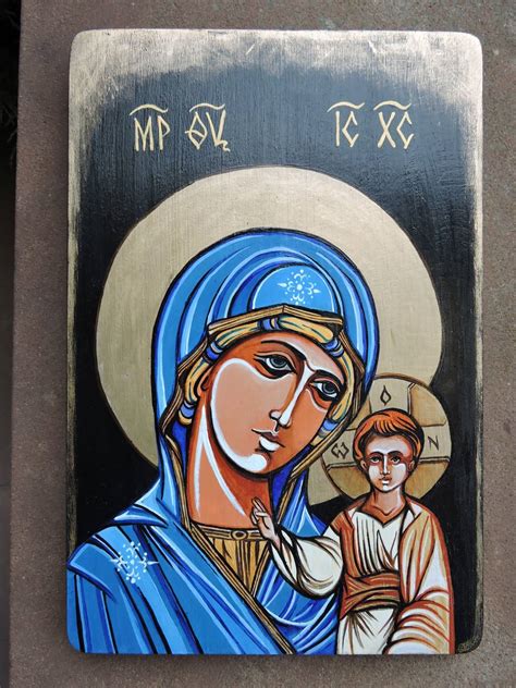 Ikona ręcznie pisana Madonna z Dzieciątkiem 20 x 30 cm aslan pl