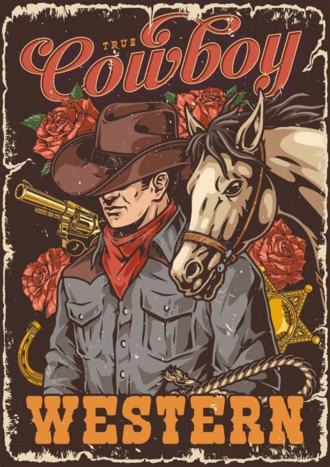 Vintage Vintage Do Cowboy Ocidental Colorido Ilustra O Do Vetor