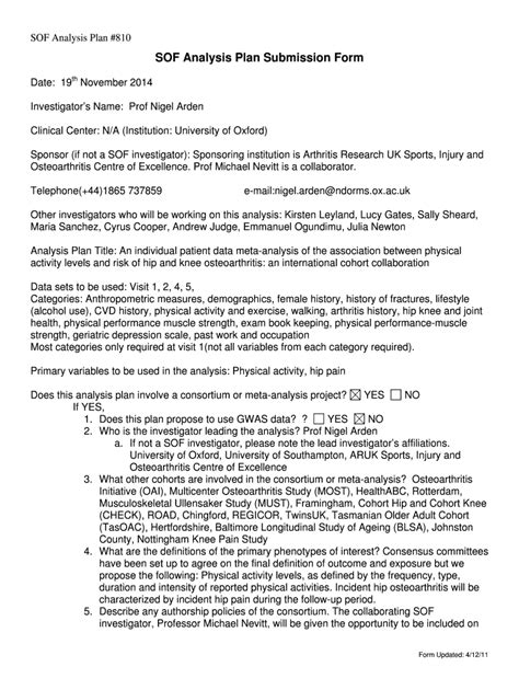 Fillable Online Sof Ucsf SOF Analysis Plan 810 SOF Analysis Plan