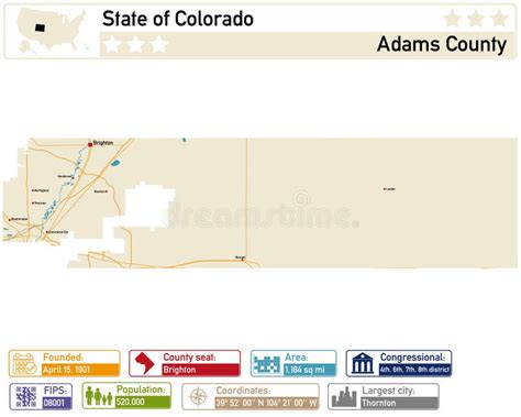 Infographic And Map Of Adams County In Colorado Usa Stock Vector