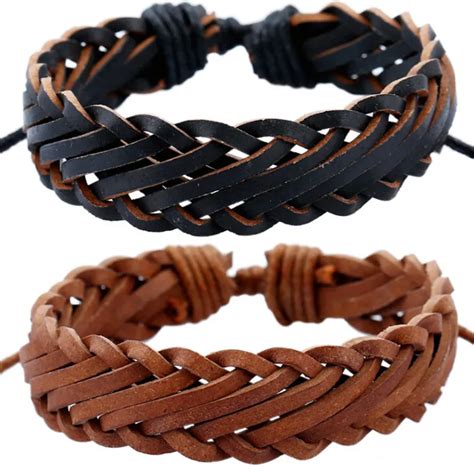 Pcs Vintage Handmade Braided Leather Bracelets Bangles Punk Wrap