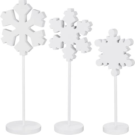 Amazon Huwena 3 Pcs Winter Standing Wooden Snowflakes Block