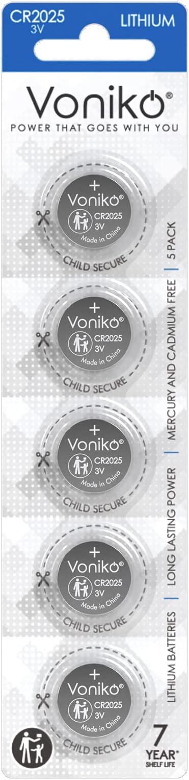 Amazon Voniko 3 Volt CR2025 Battery 5 Pack CR 2025 Button Cell