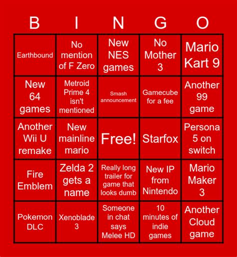 Nintendo Direct Bingo Card