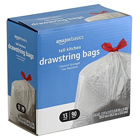 Amazon Basics Flextra Tall Kitchen Drawstring Trash Bags, 13 Gallon, 90 ...