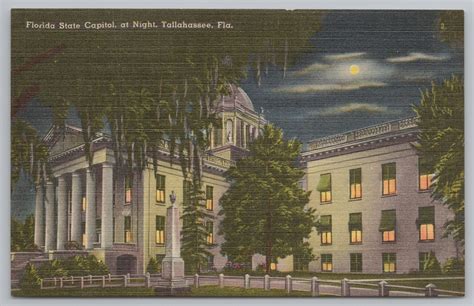 Tallahassee Floridastate Capitol Front View At Nightvintage Postcard United States Florida