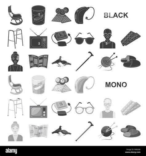 Human old age black icons in set collection for design. Pensioner ...