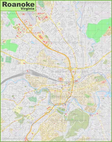 Large detailed map of Roanoke