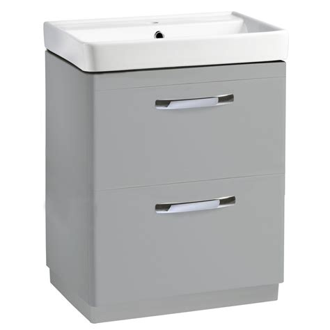 Tavistock Compass 600mm Gloss Light Grey Double Drawer Freestanding Unit With Ceramic Basin