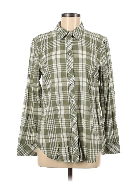 Talbots Plaid Green Long Sleeve Button Down Shirt Size M 77 Off