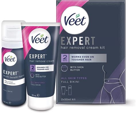 Veet Expert Hair Removal Cream Kit Full Bikini All Skin Types Hair