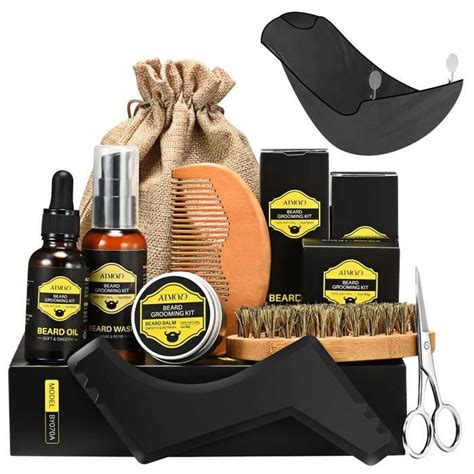 Kit Barbe Soin Homme Avec Bavoir Coffret Barbier Huile Naturel