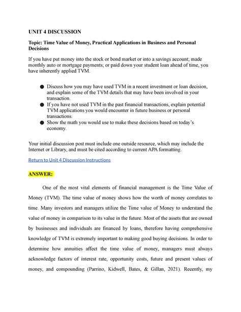 MT480 Corporate Finance Unit 4 Discussion UNIT 4 DISCUSSION Topic