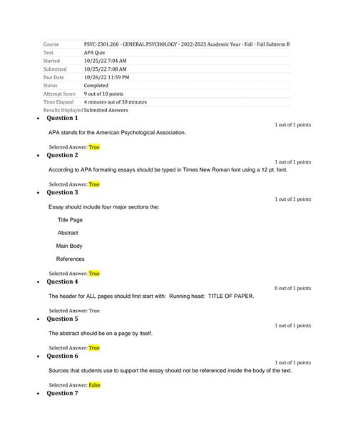 SOLUTION Review Test Submission Apa Quiz Studypool