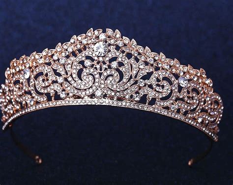 Wedding Tiara Rose Gold Bridal Tiara Swarovski Crystal And Pearl