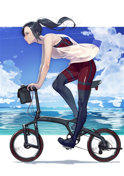 Safebooru 1girl Absurdres Bare Shoulders Bicycle Black Eyes Black