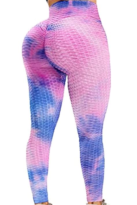 Fittoo Women Tie Dye Yoga Pants High Waist Ruched Butt Lift Texture