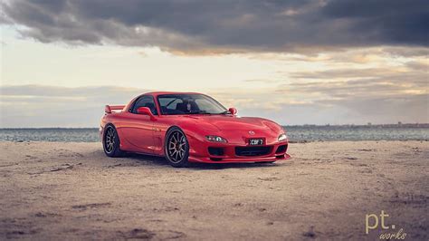 HD wallpaper: Mazda RX-7 FD, Japanese cars, JDM, beach, clouds, red ...