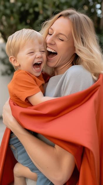 Una Madre Y Su Hijo Riendo Y Riendo Foto Premium