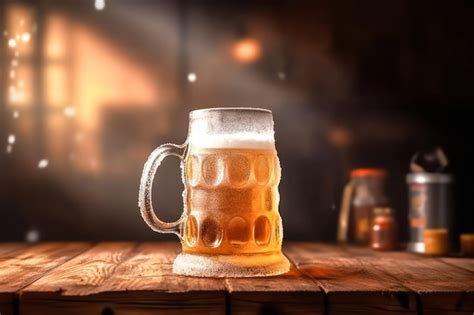 Premium Ai Image Beer Glass With White Beer Foam On A Wooden Table