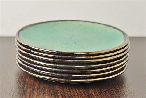 Turquoise Ceramic Plates 8 Handmade Plates For 3 4 6 Etsy