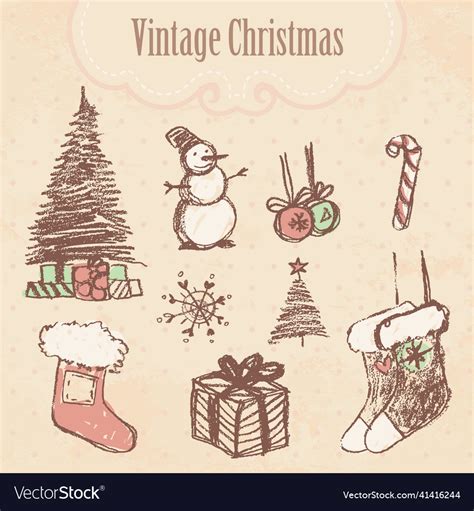 Vintage Hand Drawn Christmas Set Royalty Free Vector Image