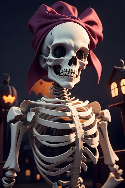 Premium AI Image Halloween Skeleton In Front Of A Haunted House