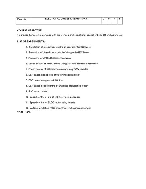 Edc Lab Syllabus Pcc Electrical Drives Laboratory Course