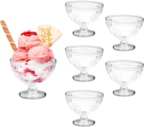 Kowloon 6 Pack Glass Ice Cream Bowls Set 744 Oz Clear Footed Glass Dessert Cups