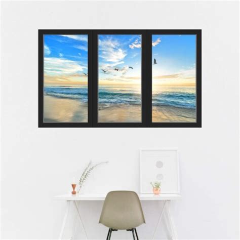 VWAQ Sunset 3D Beach Office Window Wall Decals Ocean View Sticker