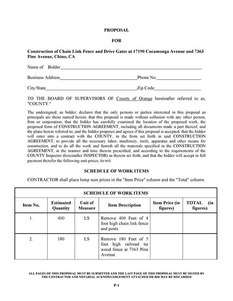 Printable Construction Proposal Template