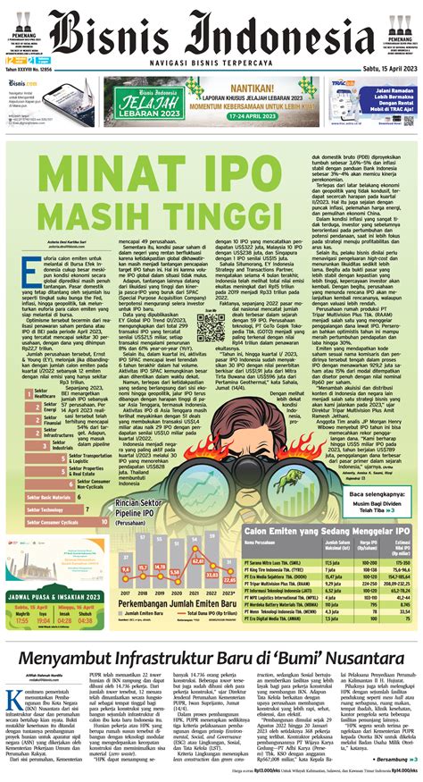 Jual Koran Bisnis Indonesia Edisi 15 April 2023 TokoBisnis