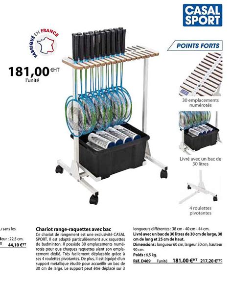 Promo Chariot Range Raquettes Avec Bac Chez Casal Sport Icatalogue Fr