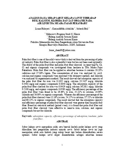Analisis Daya Serap Sabut Kelapa Sawit Terhadap Besi Kalsium Klorida