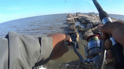 Fishig At The North Jetty Galveston Tx Youtube