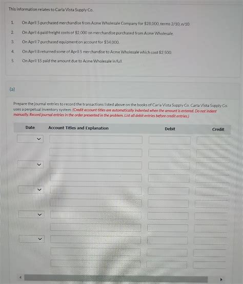 Solved This Information Relates To Carla Vista Supply Co Chegg