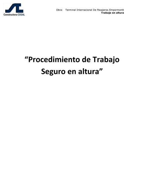 P T S Trabajo En Altura Trabajo En Altura