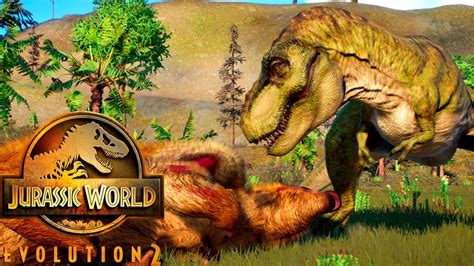 T Rex Goes To Pleistocene Hunting Megatherium Jurassic World Evolution 2 Youtube