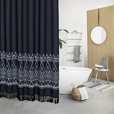 Yokii Tassel Fabric Shower Curtain