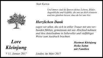 Traueranzeigen Von Lore Kleinjung Wirtrauern