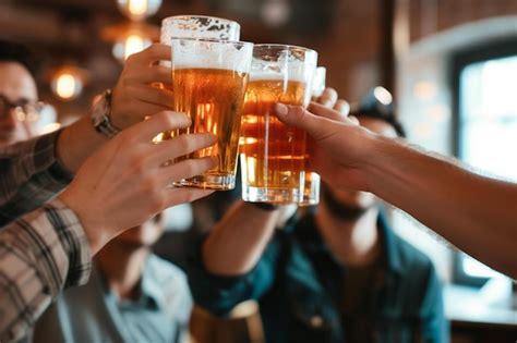 Grupo De Homens Brindando Copos De Cerveja Em Um Bar Imagem