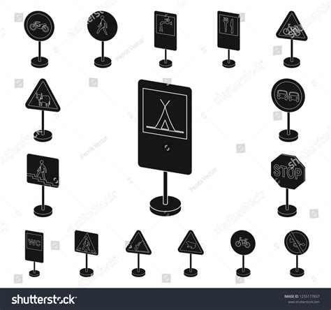 Different Types Road Signs Black Icons Stock Vector Royalty Free