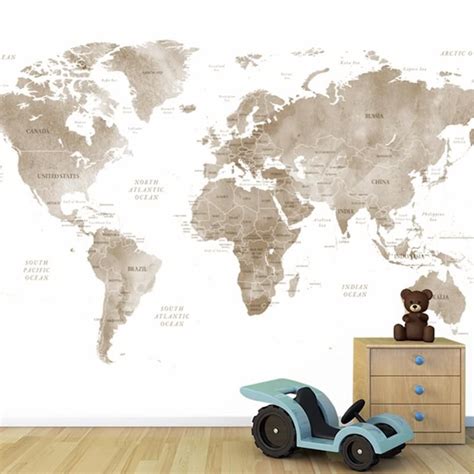 World Map Sepia Full Wall Mural World Map Mural Mural Mural