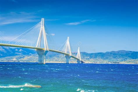 View of Patras and Rio Antirrio Bridge Stock Image - Image of greece, construction: 112292201