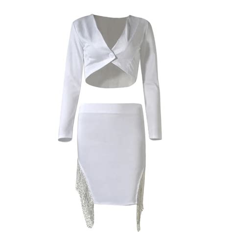 Queenline Elegant White Two Piece Skirt Set Women Night Club Outfits