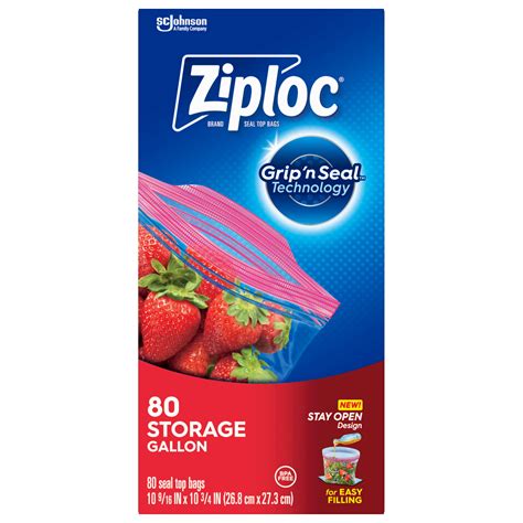 Ziploc Brand Gallon Storage Bags For Food With Stay Open Technology