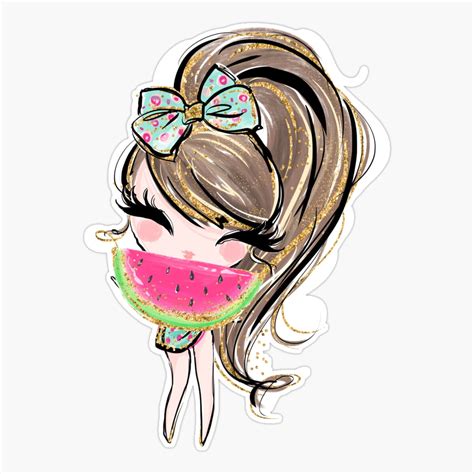 Onim Beach Babe With A Watermelon Slice Sticker Phone Decal Water Bottle Stickers Car Decals