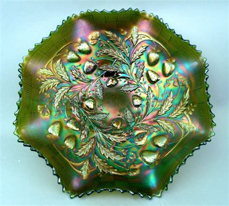 Image Detail For Strawberry By Northwood ~ Green Carnival Glass 10 Master Berry Bowl