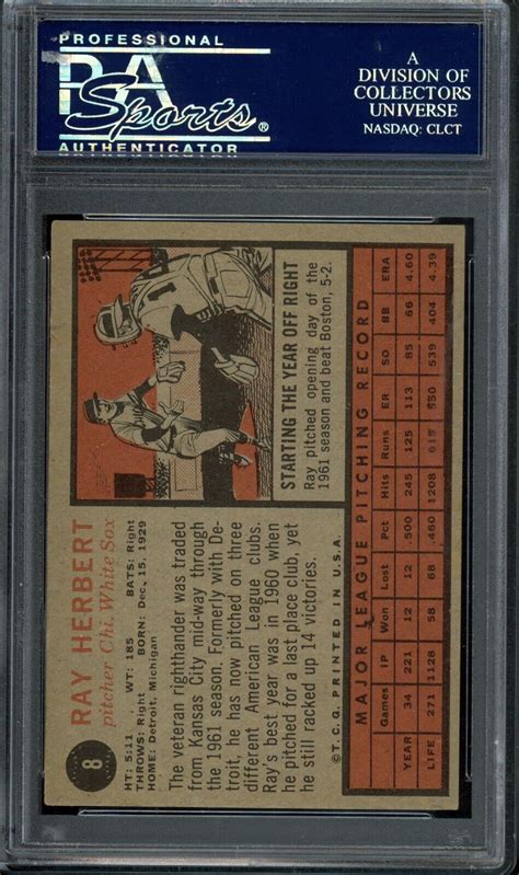 1962 Topps 8 Ray Herbert For Sale Online EBay